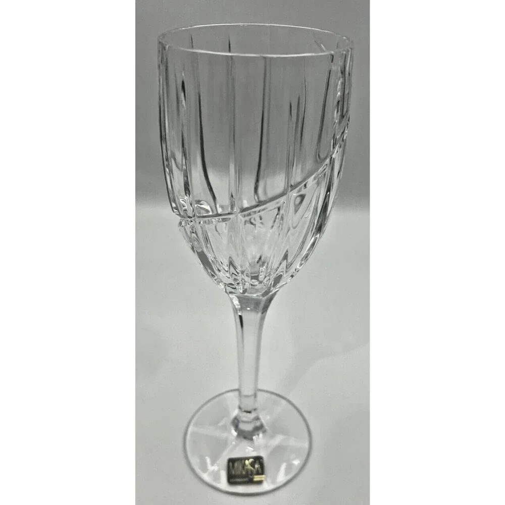 4 Vintage Mikasa Wine Goblets Uptown Crystal Glasses Vertical Cut Swirl Clear 9